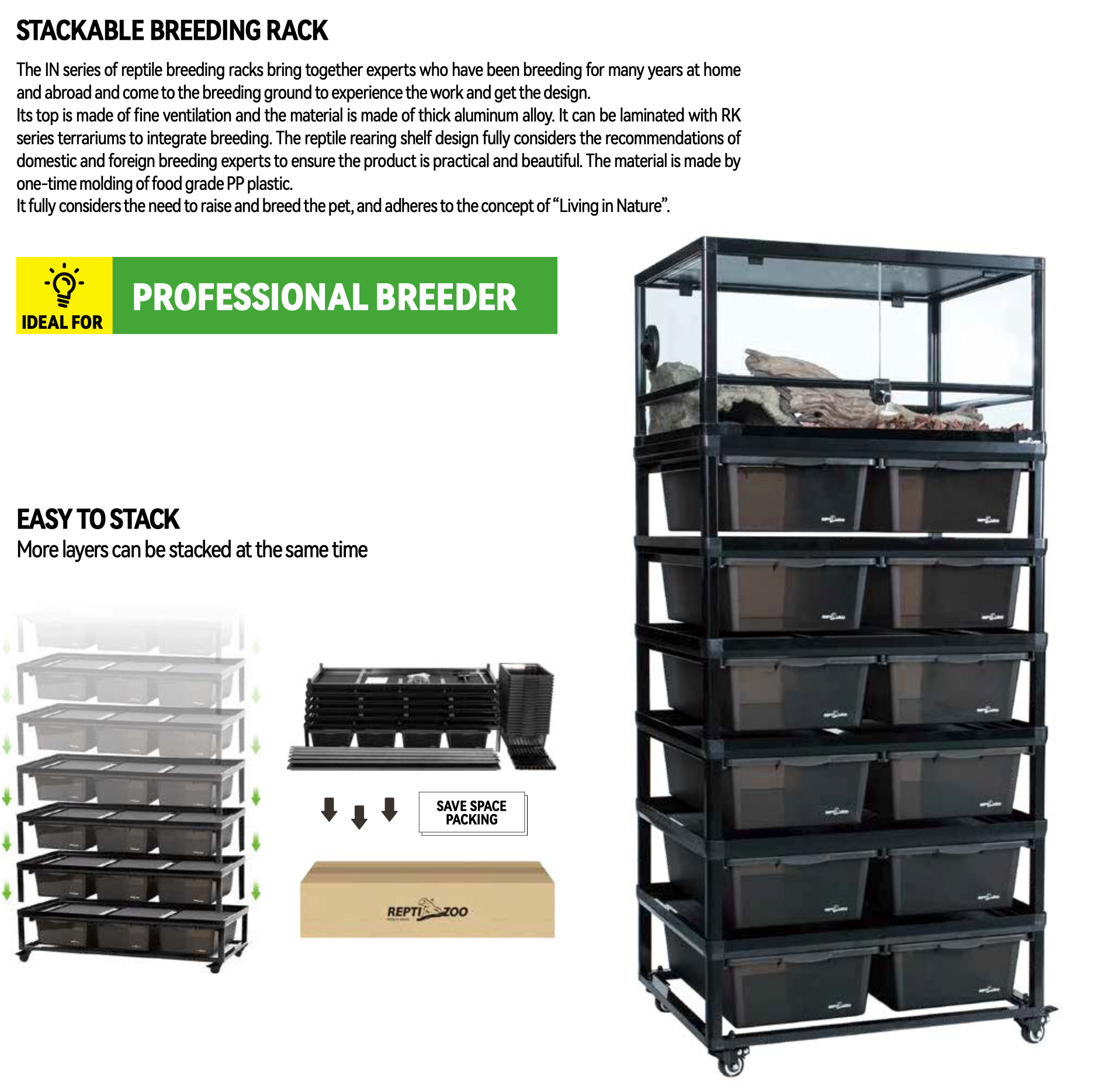 REPTIZOO Aluminum Stackable Breeding Rack (Included Heat Mats for