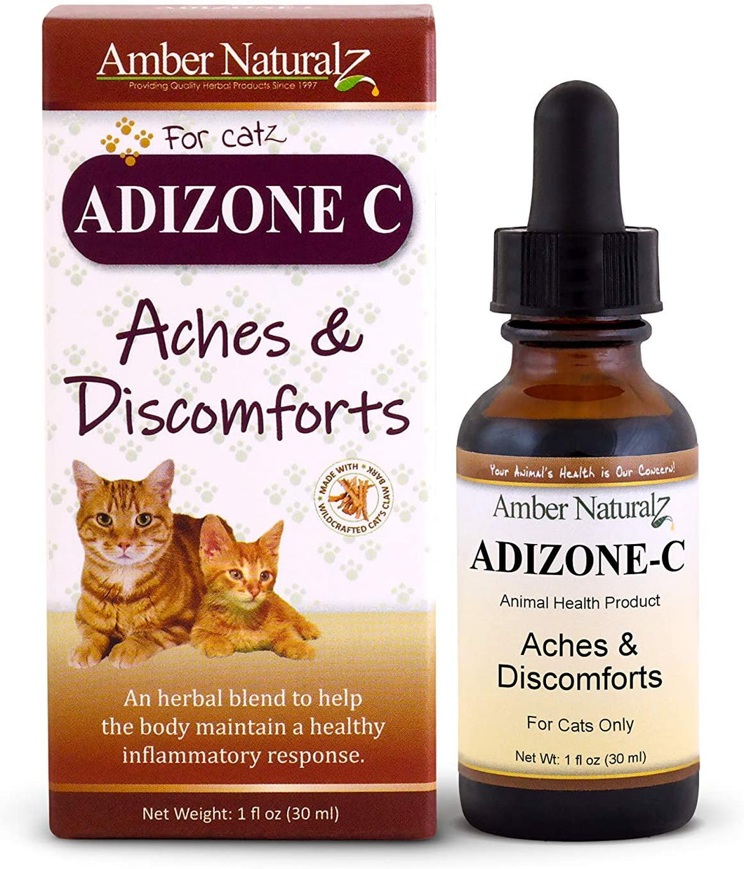 Amber Naturalz Adizone C: Aches & Discomforts - for Cats, 1 Ounce