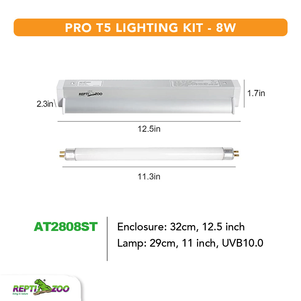 REPTIZOO T5 HO UVB Lighting Combo Kit, Terrarium Hood Comes with Desert 10.0 UVB T5 Lamp